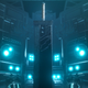 The Buster Sword stands in a mako reactor.